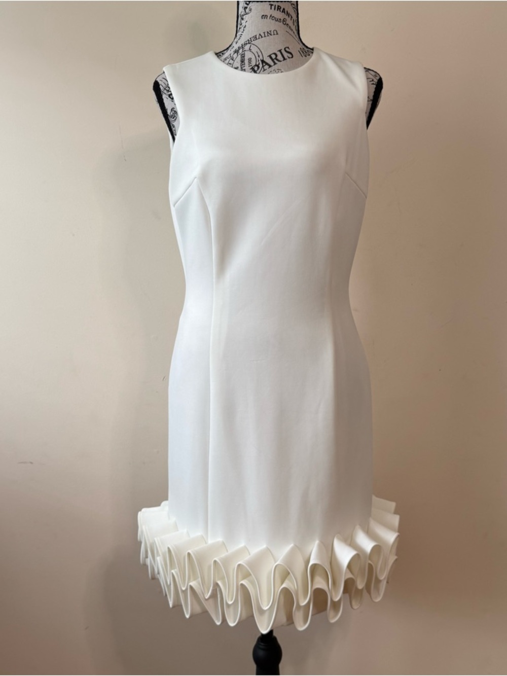 Maia Ivory Sheath Dress Size US 8 / UK 12 Sleeveless Ruffle Hem Minimalist